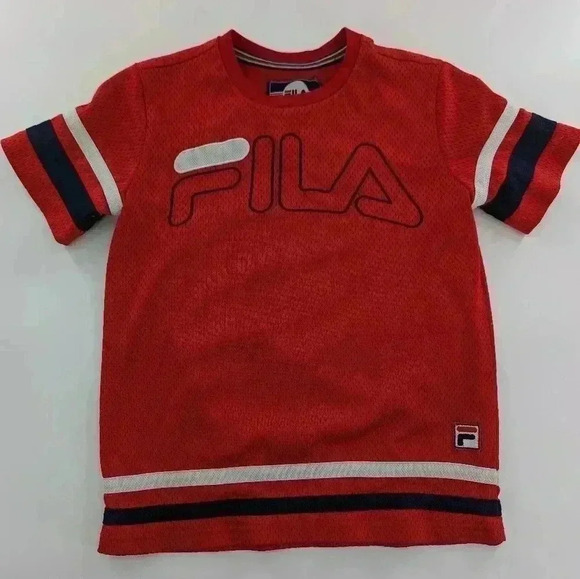 Fila boys size small red mesh throwback jersey style short sleeve shirt - Picture 1 of 9